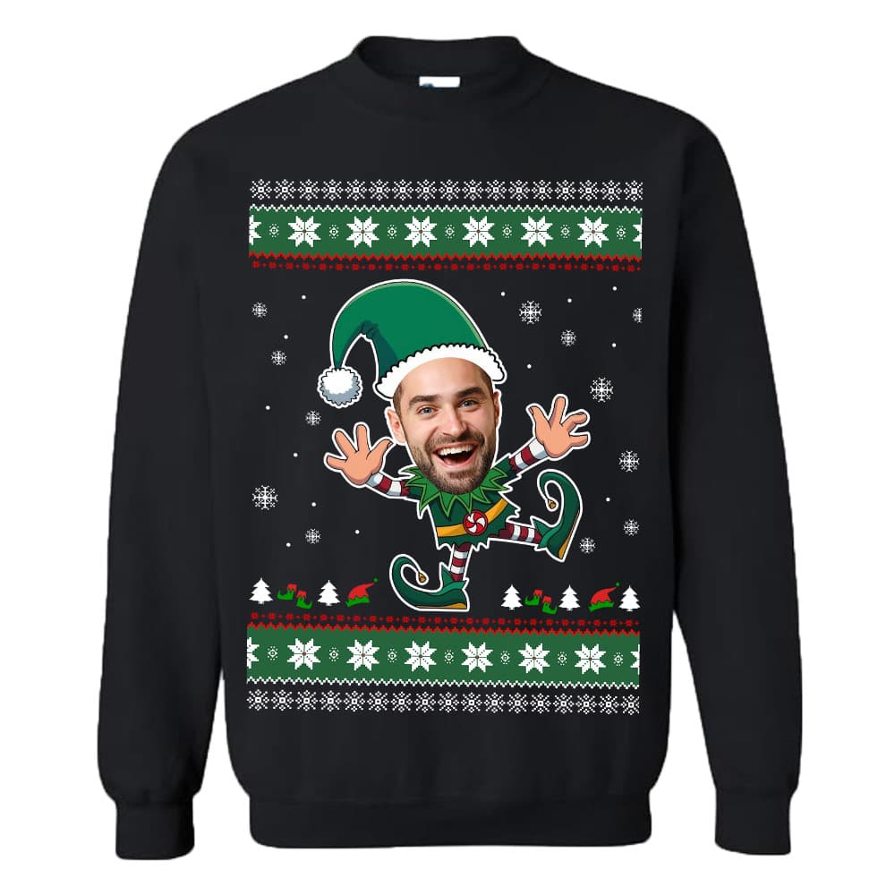 Custom Funny Face Christmas Elf Ugly Christmas Sweatshirt 3