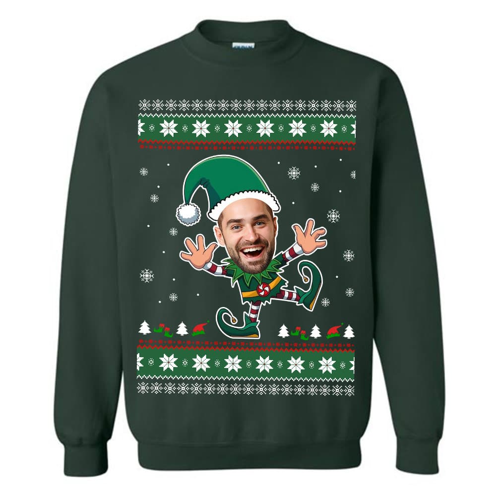 Custom Funny Face Christmas Elf Ugly Christmas Sweatshirt 4